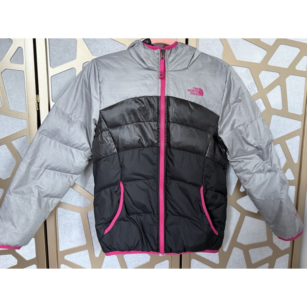 CO64 The North Face Reversible 550 Goose Down Jacket Coat Girls Size Large 14 16